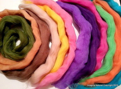 Pack of 12 Multicolour Balls of Merino Roving Wool, Felting, Weaving,  Crafting