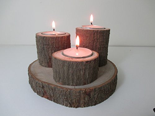 3pcs Handmade Natural Pine Wood Candle Holder,creative Wooden Tea L